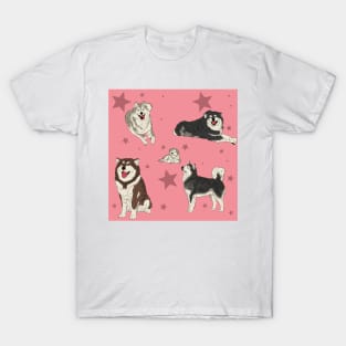 Alaskan Malamute Pattern Pink T-Shirt